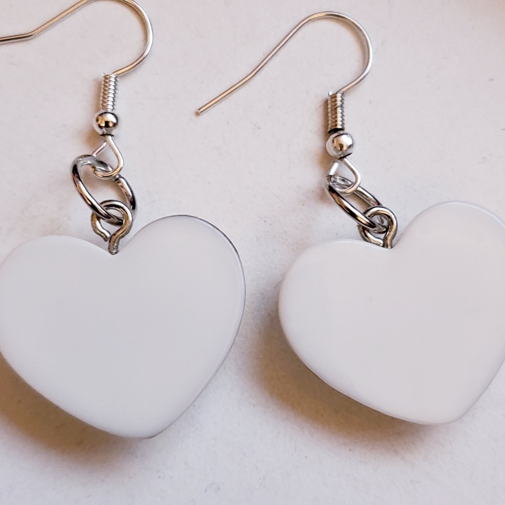 Handmade White Glitter Resin Heart Barbie Earrings - Picture 2 of 2